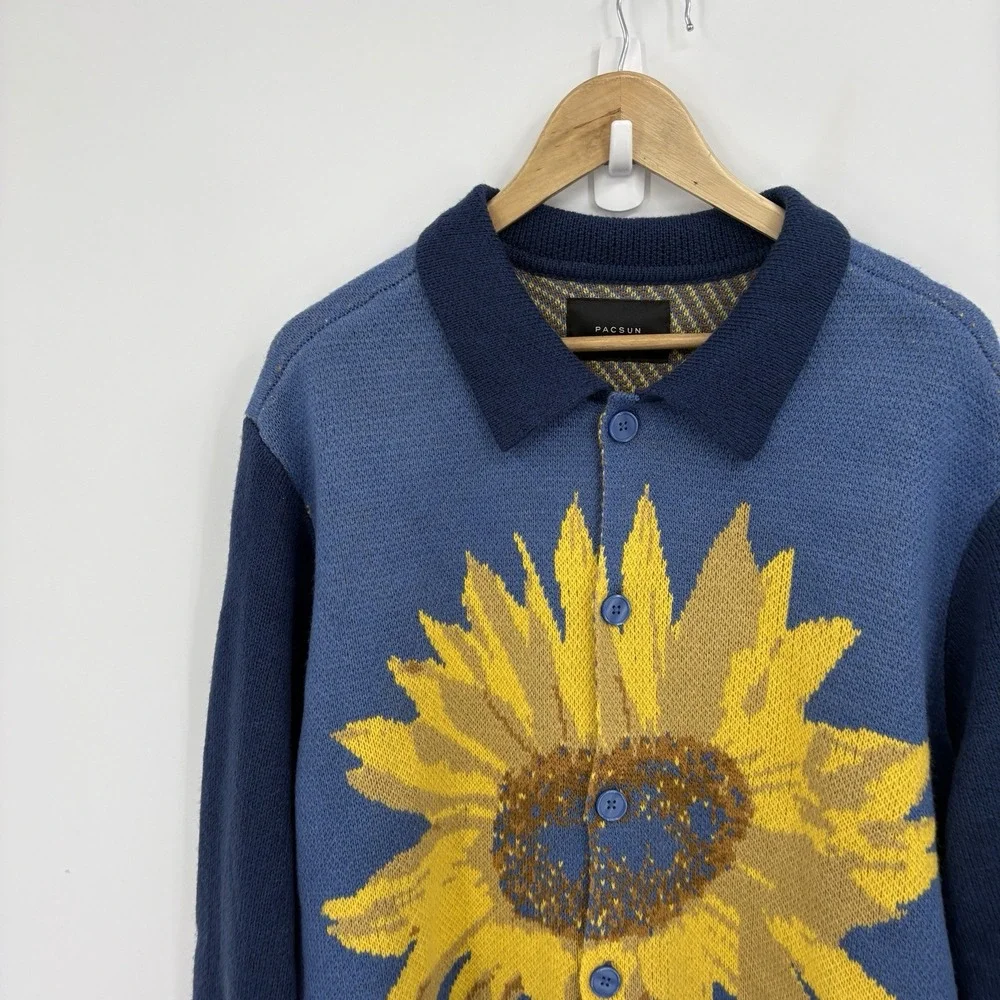 Pacsun Sunflower Cardigan Sweater Medium Indie Artsy Novelty Whimsy Twee Retro